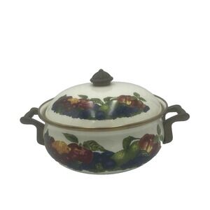 Vtg Lincoware Enamelware 1.5 Qt Dutch Oven Pot Casserole‎ Orchard Royale W/Lid